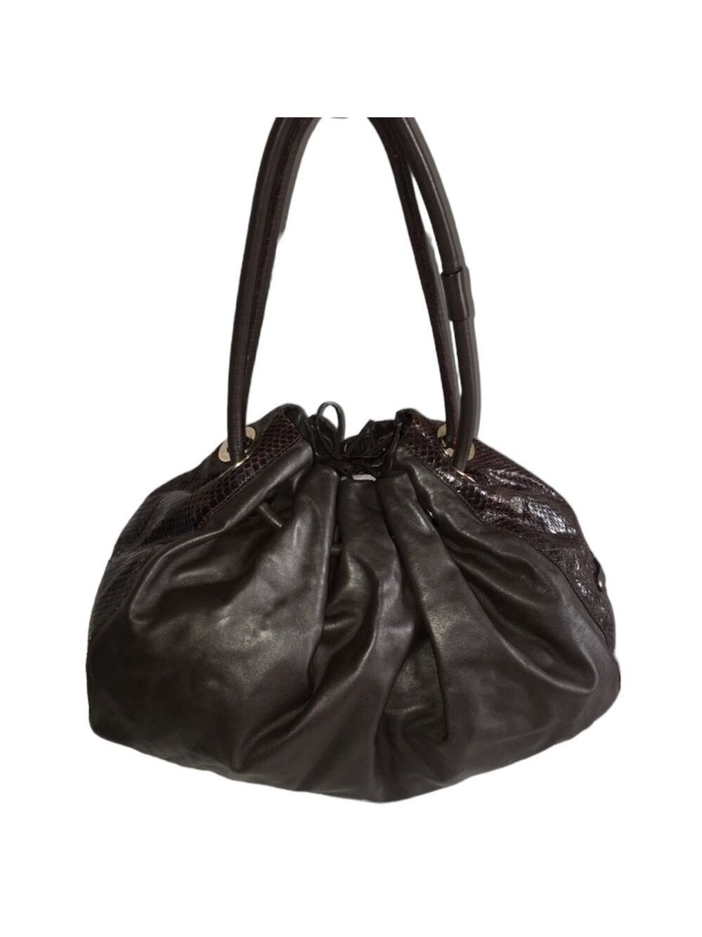 kate spade New York Genuine Black Leather Hobo Shoulder Bag with Snakeskin Sides